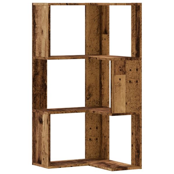 vidaXL Corner Bookcase 3-Tier Old Wood 50x50x102 cm Engineered Wood
