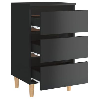 vidaXL Bed Cabinets & Wood Legs 2 pcs High Gloss Black 40x35x69 cm