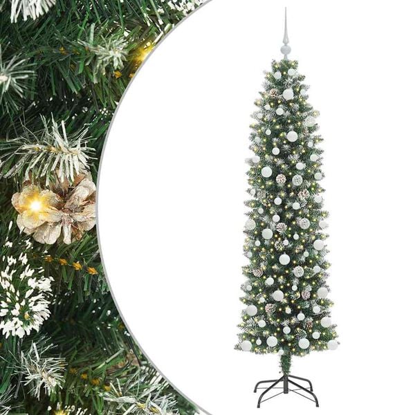 vidaXL Artificial Slim Christmas Tree Green and white 180 cm