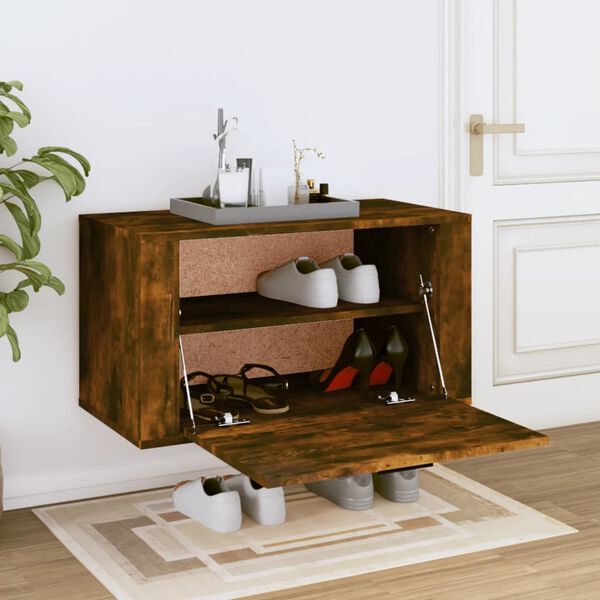 vidaXL Wall-mounted Shoe Cabinet Smoked Oak 70x35x38 cm Solid Wood Pine