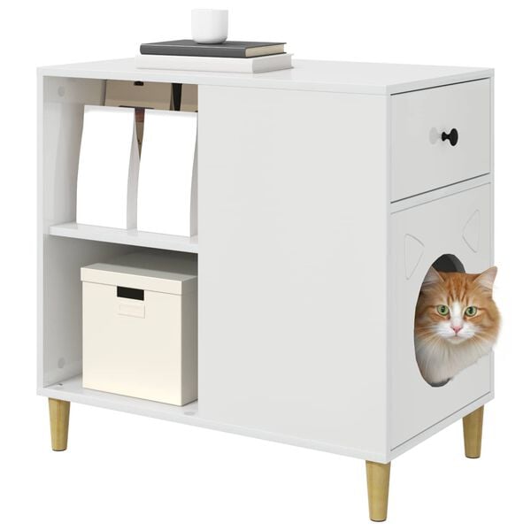 vidaXL Cat House Gloss White 72 x 42.5 x 70 cm Engineered Wood