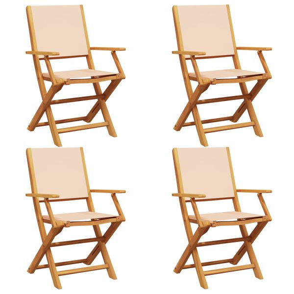 vidaXL Folding Garden Chairs 4 pcs Beige Fabric and Solid Wood