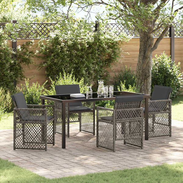 vidaXL Garden Dining Set 5 pcs Grey Poly Rattan