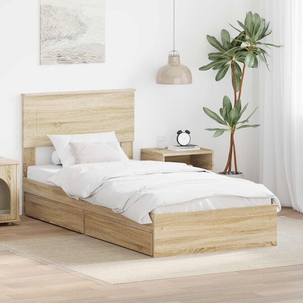 vidaXL Storage Bed with Drawer Sonoma Oak 75 x 190 cm Engineered Wood