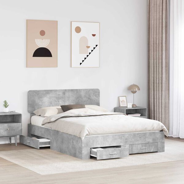 vidaXL Bed Frame Concrete Grey 140 x 190 cm Engineered Wood