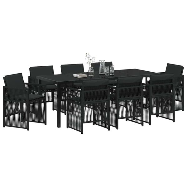 vidaXL Garden Dining Set 9 pcs Black Powder-Coated Steel