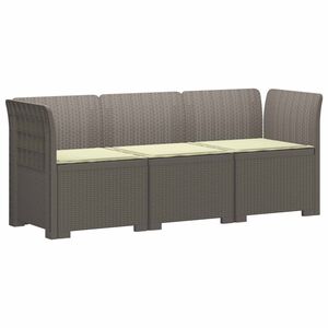 vidaXL 3-Seater Garden Sofa with Cushions Rattan Look PP Light Grey