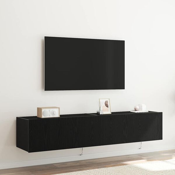 vidaXL TV Wall Cabinet 2 pcs Black Oak 80 x 35 x 31 cm Engineered Wood