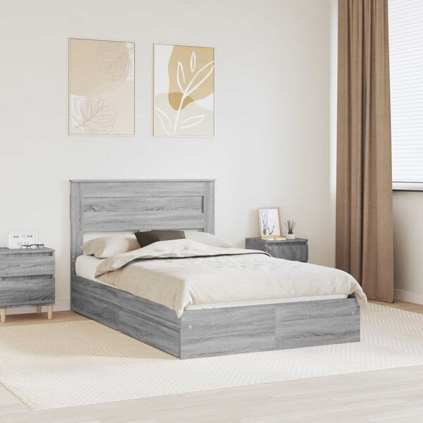 vidaXL Storage Bed Grey Sonoma 135 x 190 cm Engineered Wood