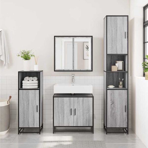 vidaXL Bathroom Sink Cabinet Grey Sonoma 65x33x60 cm Engineered Wood