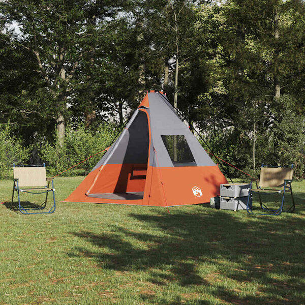 vidaXL Tipi Tent with Roof Grey and Orange 383 x 338 x 217 cm Taffeta