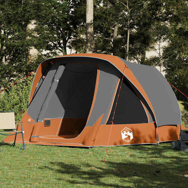 vidaXL Family Tent Cabin 6-Person Grey and Orange Waterproof