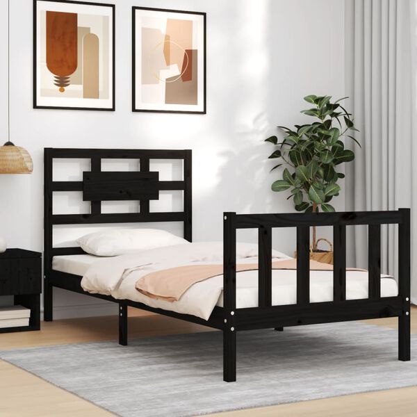 vidaXL Bed Frame without Mattress Black Small Single Solid Wood Pine