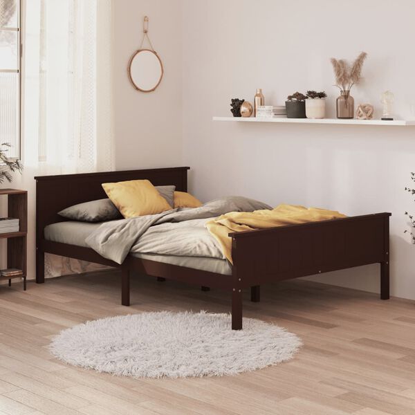 vidaXL Bed Frame without Mattress Dark Brown Solid Wood Pine 120x200 cm
