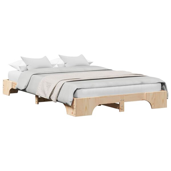 vidaXL Bed Frame Natural 135 x 190 cm Solid Pine Wood