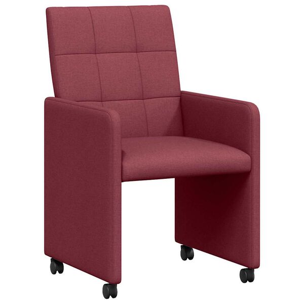 vidaXL Dining Chairs with Wheels 2 pcs Wine red 58 x 65 x 94 cm Fabric