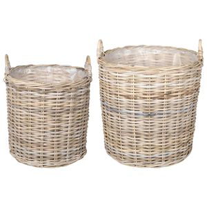vidaXL Planter Basket with Storage 2 pcs Natural Grey Kubu Rattan