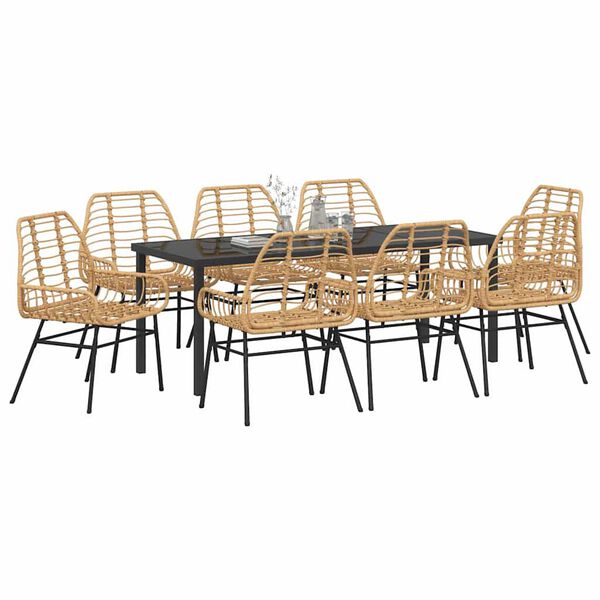 vidaXL Garden Dining Set 9 pcs Brown Poly Rattan