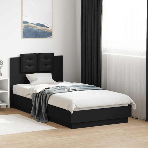 vidaXL Bed Frame with LED without Mattress Black 75x190 cm Small Single