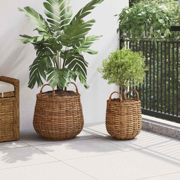 vidaXL Planter Basket with Storage 2 pcs Brown Lacak Rattan