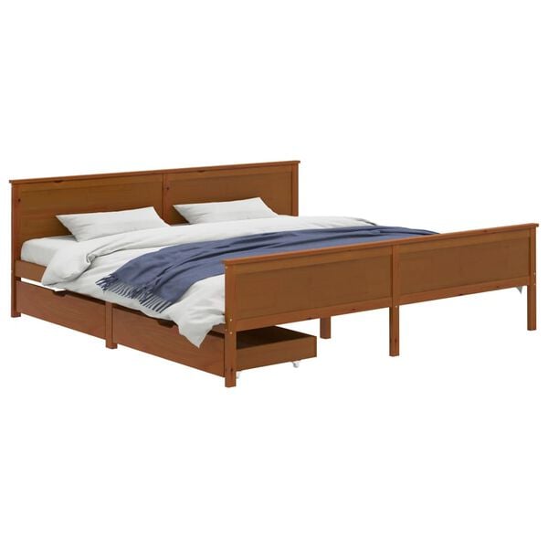 vidaXL Bed Frame without Mattress Honey Brown Solid Wood 180x200 cm Super King