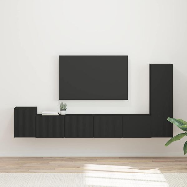 vidaXL TV Cabinet Set Wall-mounted 3 pcs Black Engineered Wood