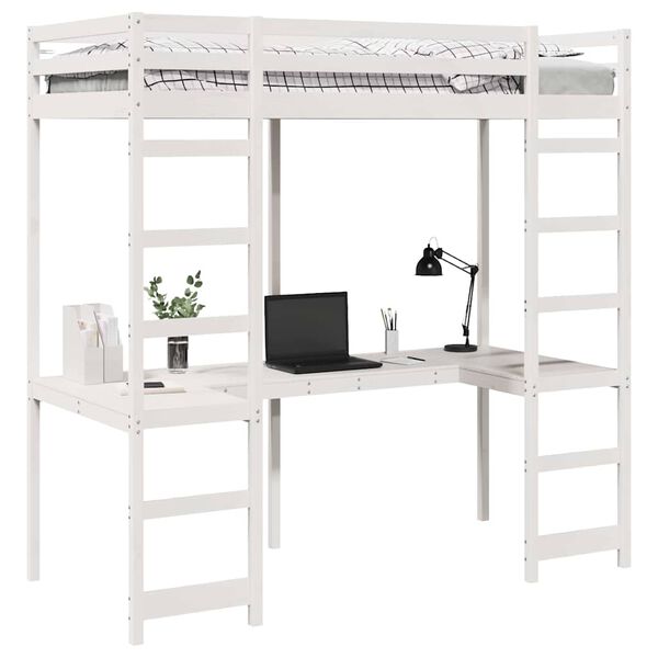 vidaXL Loft Bed Frame White 90 x 200 cm Solid Pine Wood