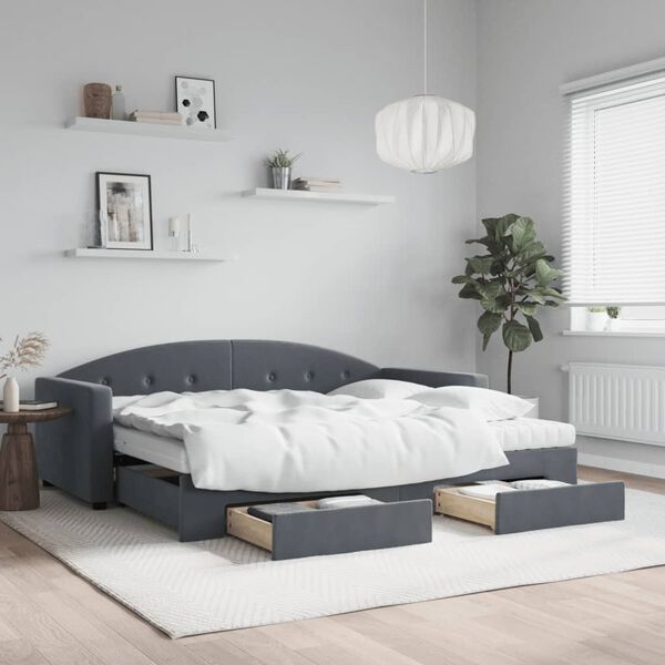 vidaXL Daybed with Trundle and Drawers Dark Grey 90x190 cm Velvet