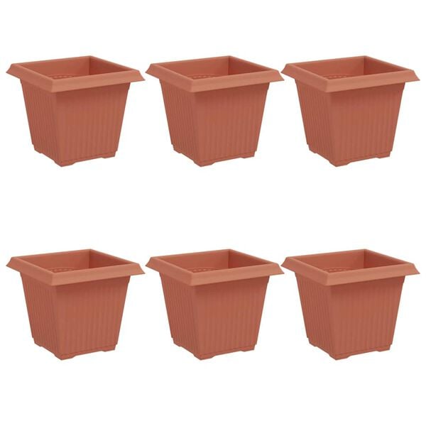 vidaXL Square Flower Pot 6 pcs Brick Red 16 x 16 x 14 cm Plastic