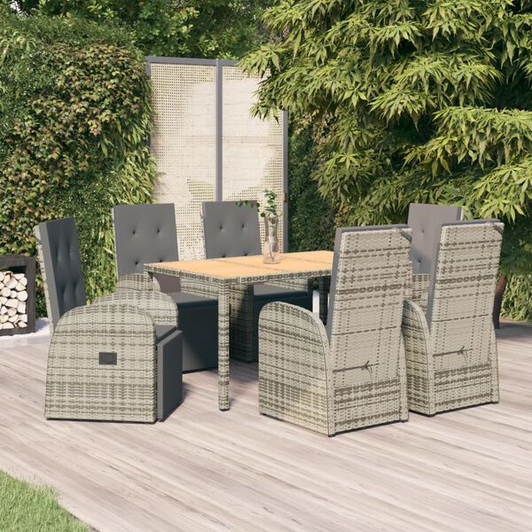 vidaXL 7 Piece Garden Dining Set Grey Poly Rattan&Solid Wood Acacia