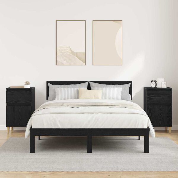 vidaXL Bedside Cabinet 2 pcs Black Oak 40 x 35 x 70 cm Engineered Wood