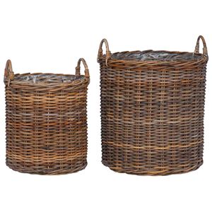 vidaXL Planter Basket with Storage 2 pcs Brown Lacak Rattan
