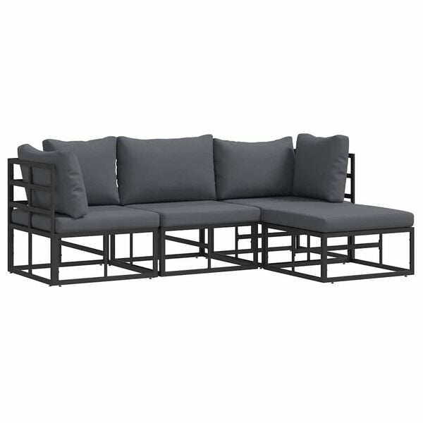 vidaXL Garden Sofa Set with Cushion 4 pcs Black Aluminium