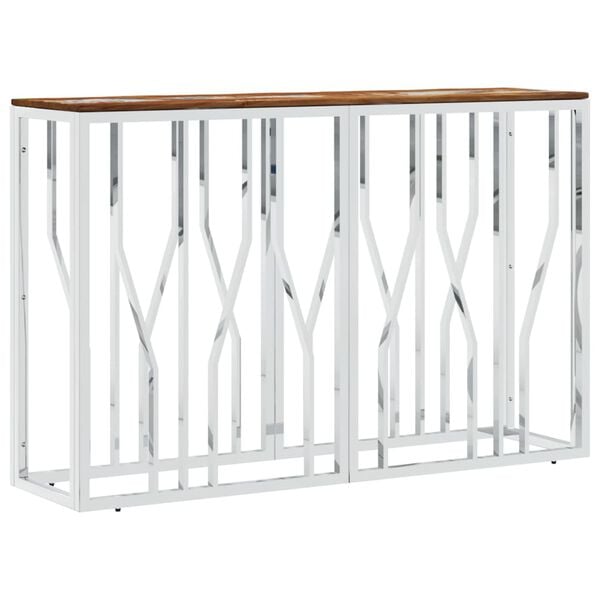 vidaXL Console Table Silver Stainless Steel and Solid Wood Reclaimed