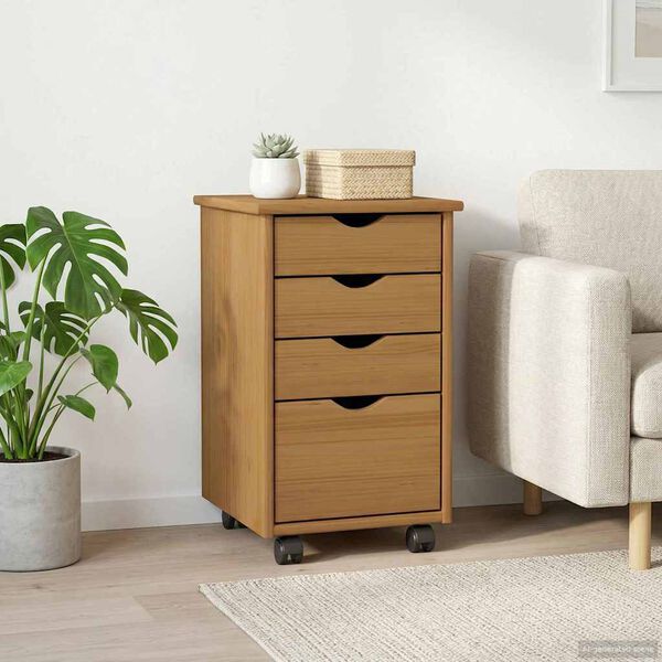 vidaXL Rolling Cabinet with Wheel MOSS Honey Brown 34 x 39 x 56 cm