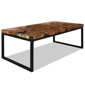 vidaXL Coffee Table | Black and Brown | Teak Wood and Resin | 110x60x40 cm