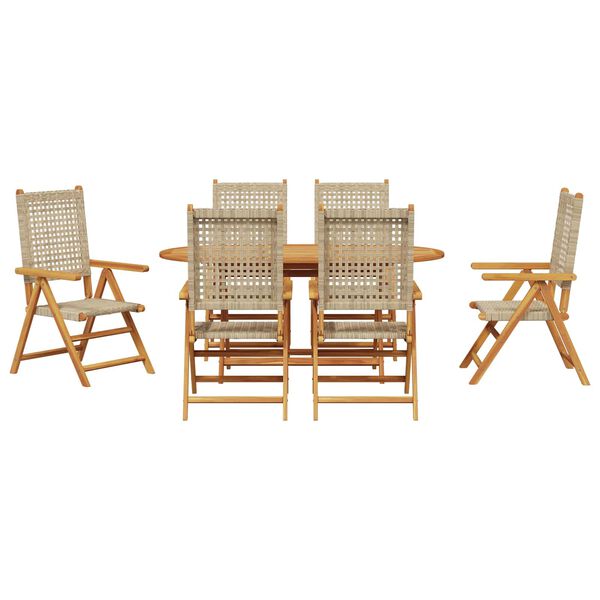 vidaXL Garden Dining Set 7 pcs Beige Solid acacia wood and poly rattan