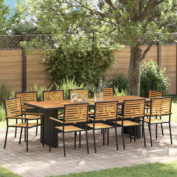 vidaXL Garden Dining Set 11 pcs Black 240 x 90 x 75 cm Poly Rattan