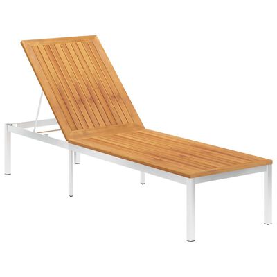 vidaXL Sun Lounger Solid Acacia Wood and Stainless Steel