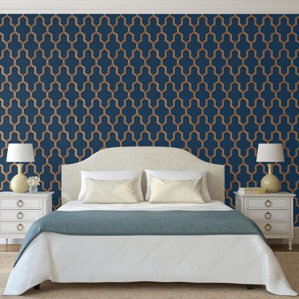 DUTCH WALLCOVERINGS Wallpaper Geometric Blue and Gold