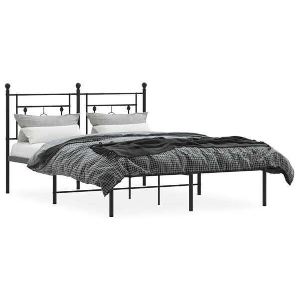 vidaXL Metal Bed Frame without Mattress with Headboard Black 140x200cm