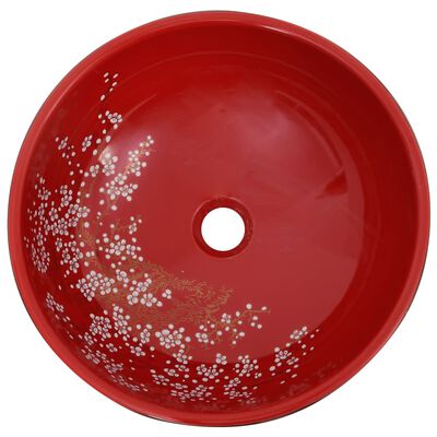 vidaXL Countertop Basin Black and Red Round Φ41x14 cm Ceramic