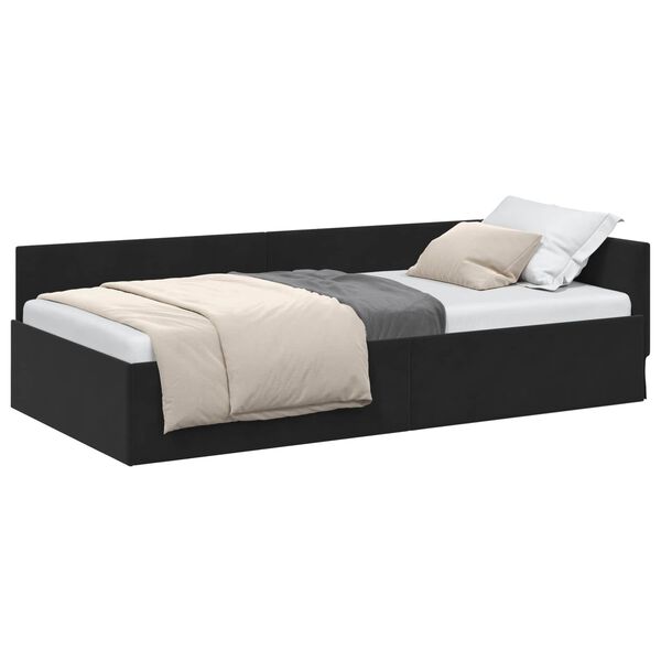 vidaXL Corner Bed Frame with Headboard Black 90 cm x 200 cm Velvet