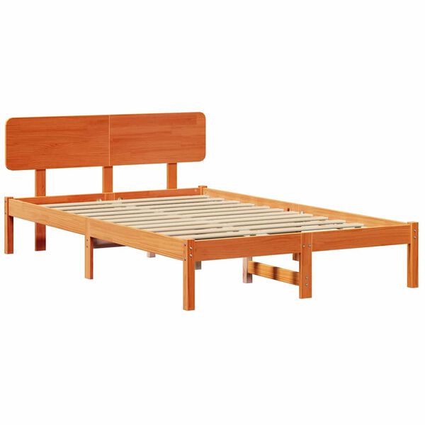 vidaXL Bed Frame with Headboard Wax Brown 140 x 190 cm Solid Pine Wood
