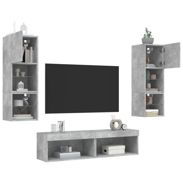 vidaXL 6 Piece TV Wall Units with LED Concrete Grey Engineered Wood