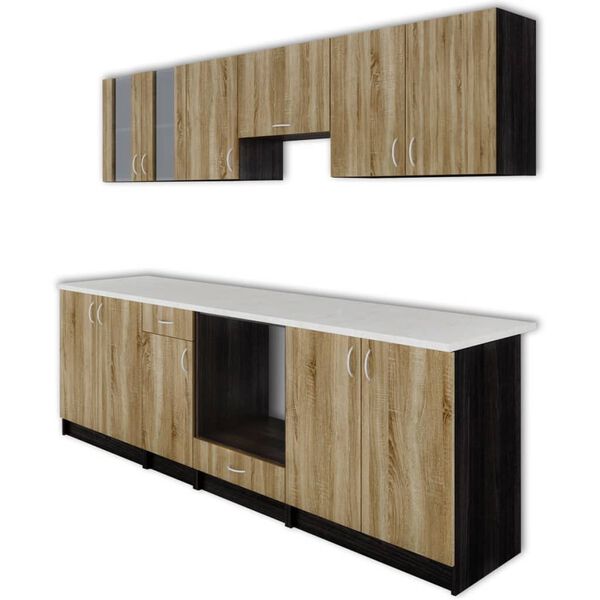 vidaXL Kitchen Cabinet Unit 2.6 m Brown 4 Top Cabinets