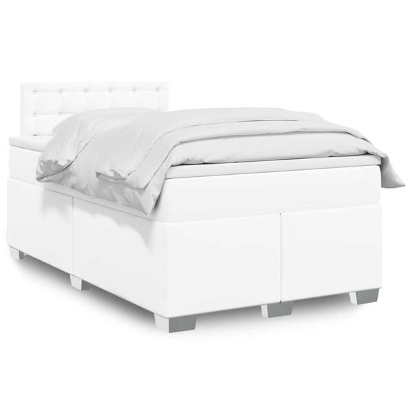 vidaXL Box Spring Bed with Mattress White 120x190 cm Faux Leather