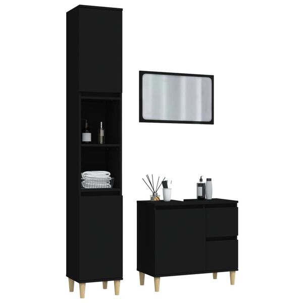 vidaXL 3 Piece Bathroom Furniture Set Black Engineered Wood
