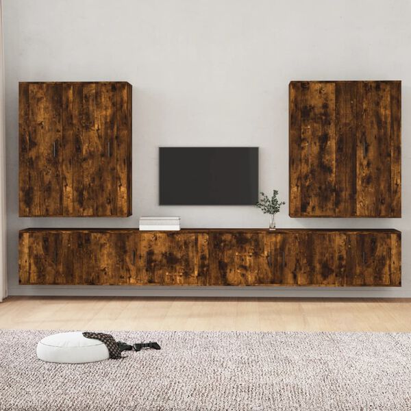 vidaXL 8 Piece TV Cabinet Set Smoked Oak Engineered Wood