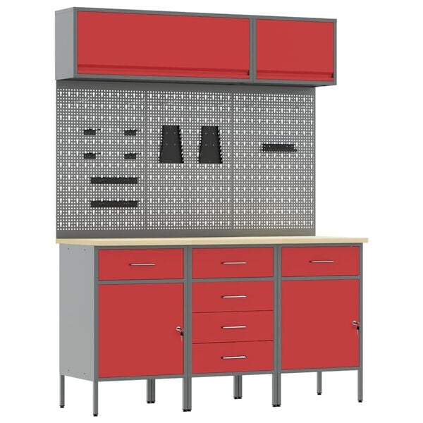 vidaXL Work Cabinet Set with Drawer with Storage Manual 8 pcs Red
